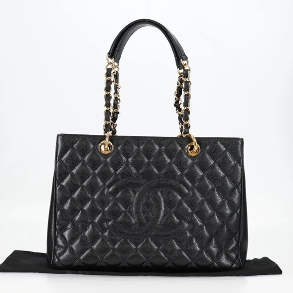 CHANEL Matelasse COCO Mark Chain Bag Grained Calf Skin Black Gold CC Auth - Picture 1 of 15
